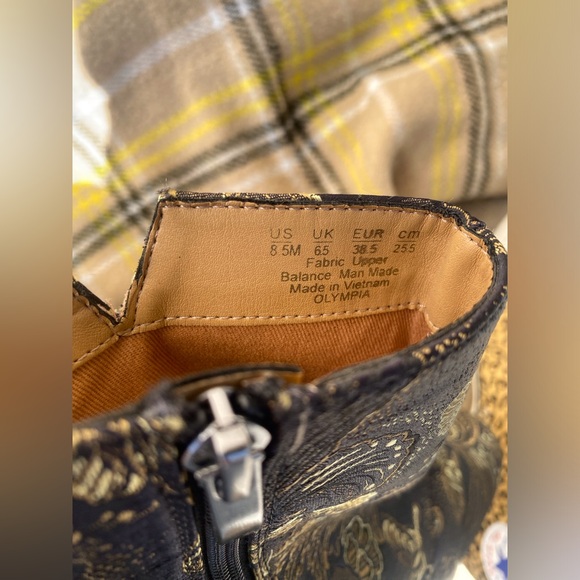 Franco Sarto Olympia Black and Gold Asian Inspired Embroidered Ankle Booties - Picture 8 of 9